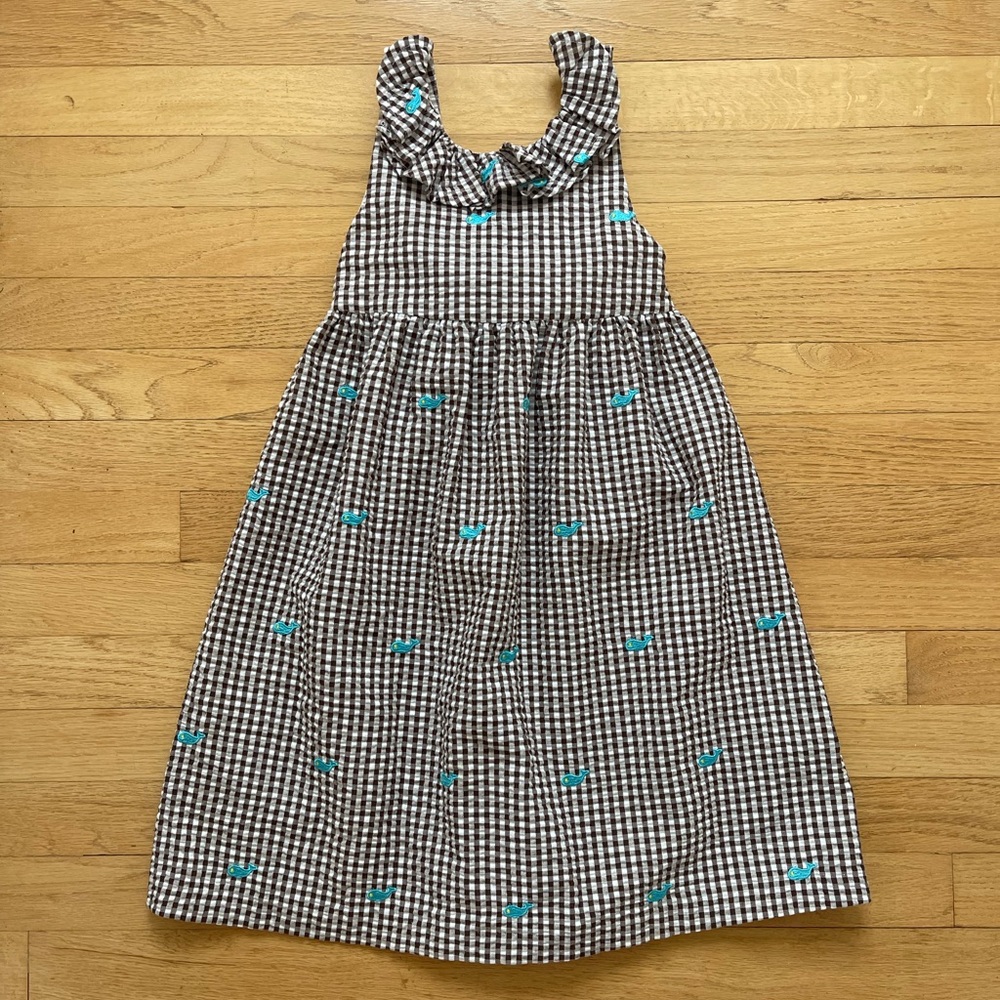 KELLYS KIDS EUC/NWOT Seersucker Gingham Embroidered Whale Cross Back Dress